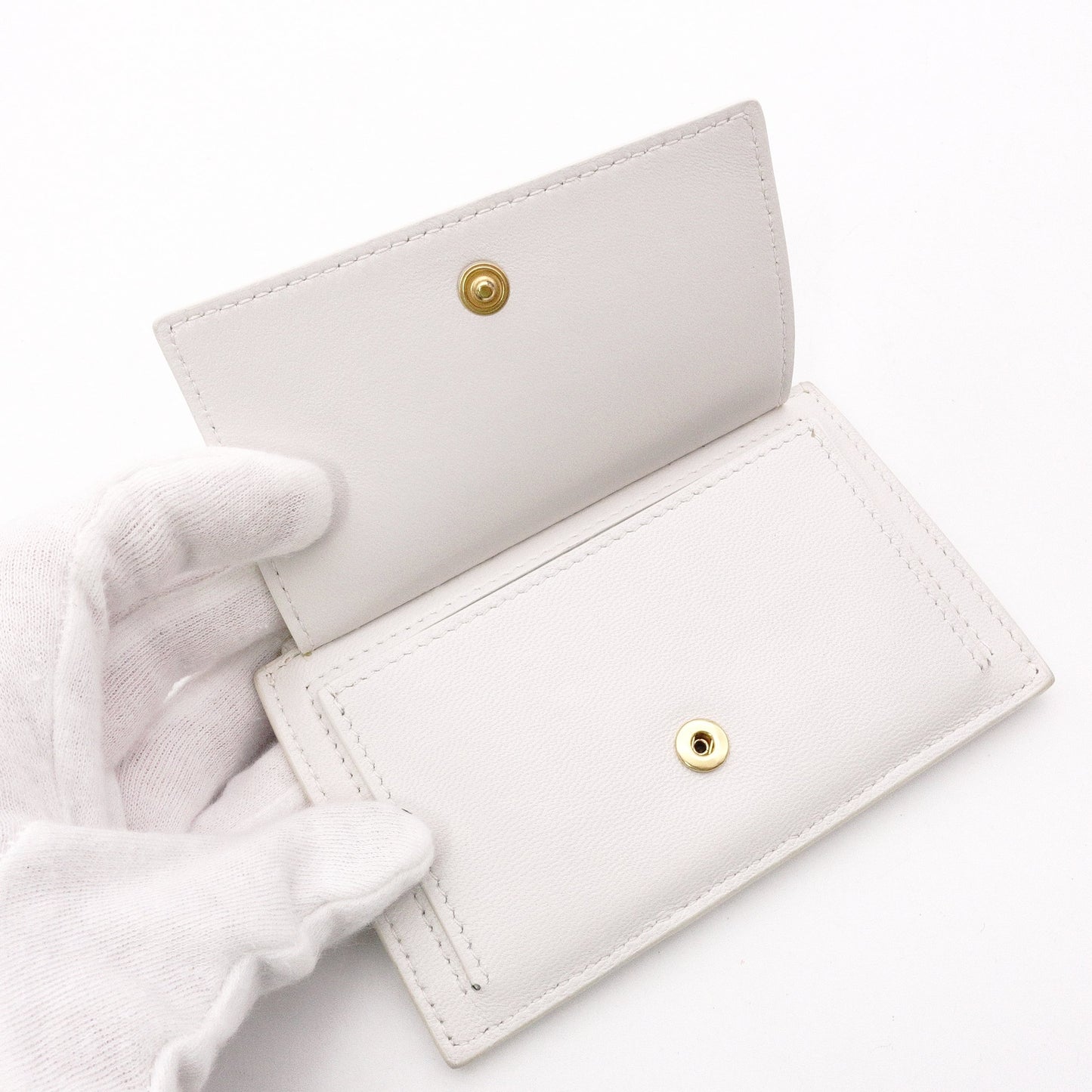 Bottega Veneta Intrecciato Coin Purse, Leather, White, Gold Hardware, Wallet