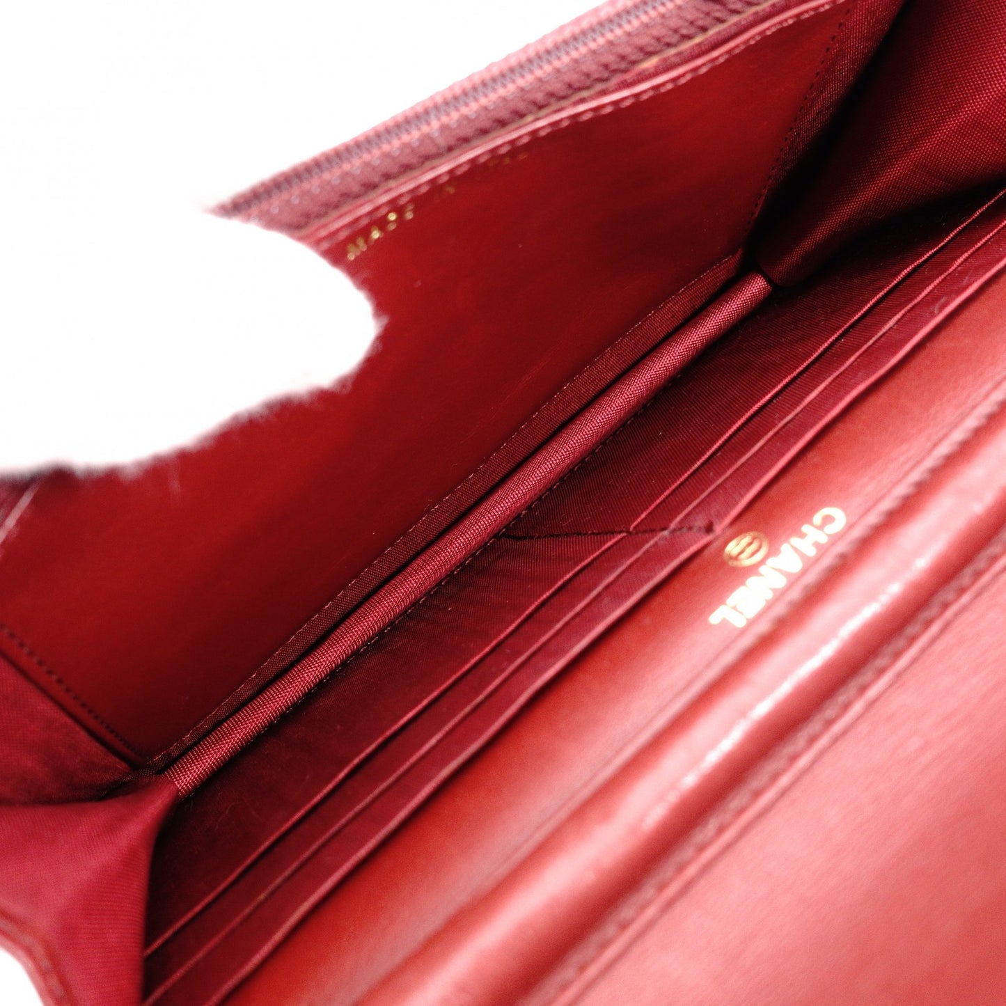 CHANEL Chain Wallet Shoulder Bag, Leather, Red, Gold Hardware