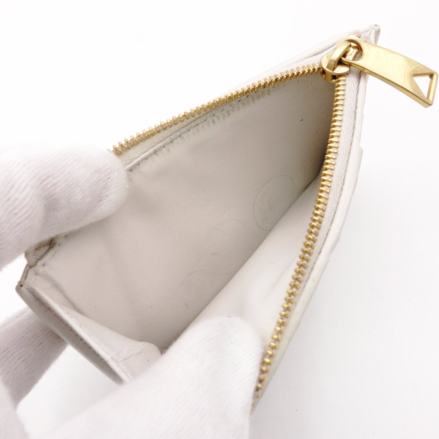 Bottega Veneta Intrecciato Coin Purse, Leather, White, Gold Hardware, Wallet