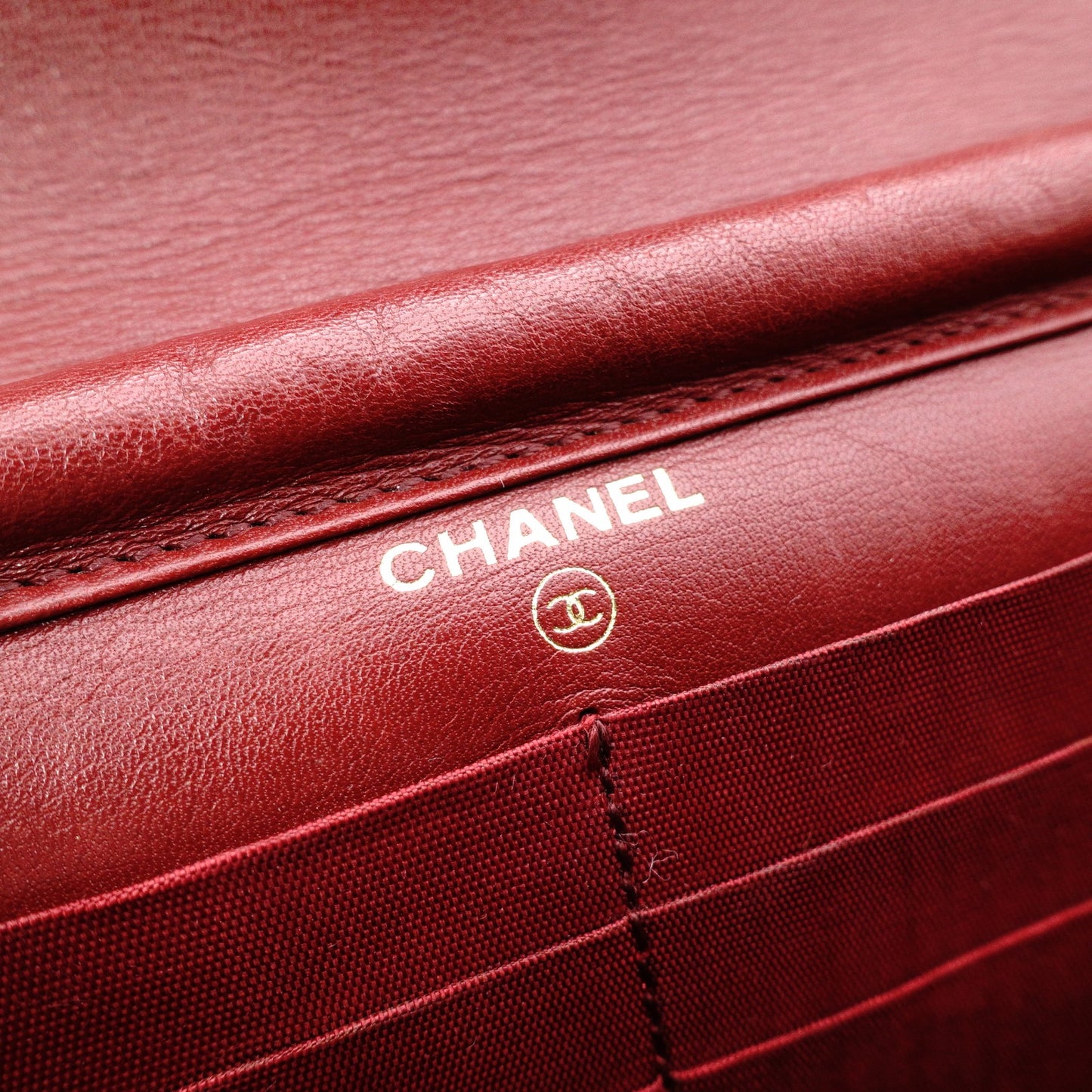 CHANEL Chain Wallet Shoulder Bag, Leather, Red, Gold Hardware