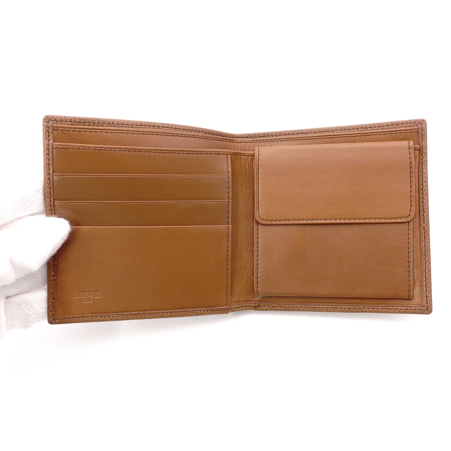 LOEWE Anagram Bifold Wallet, Leather, Brown, Women's, Vintage, Logo, Brown