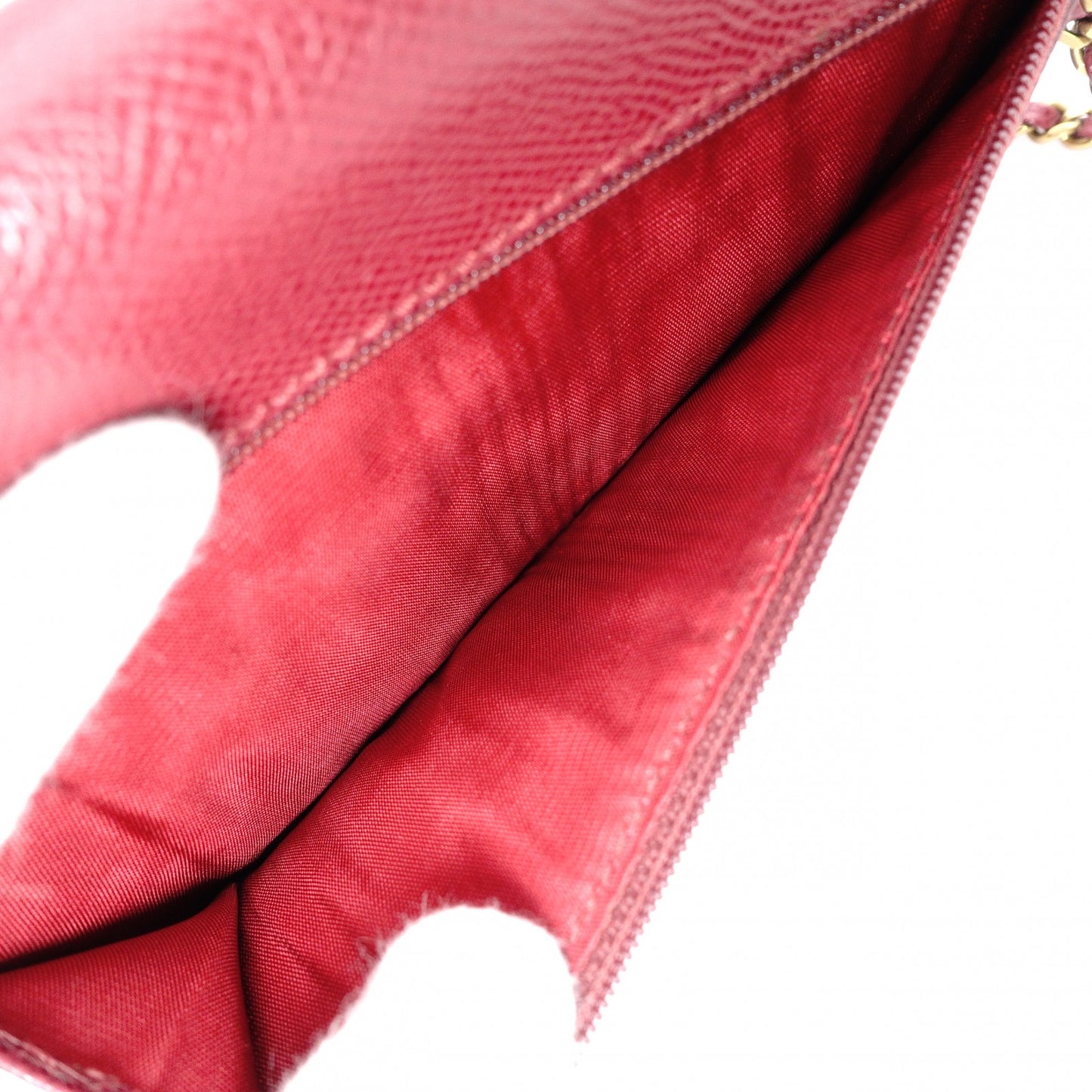 CHANEL Chain Wallet Shoulder Bag, Leather, Red, Gold Hardware