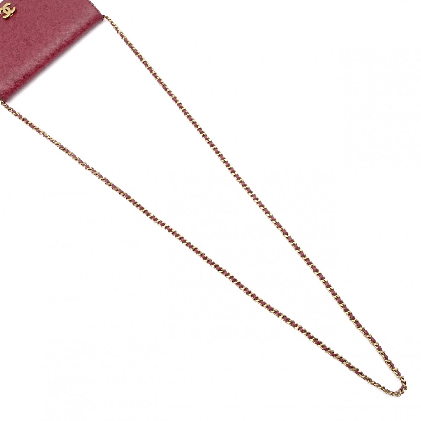 CHANEL Chain Wallet Shoulder Bag, Leather, Red, Gold Hardware