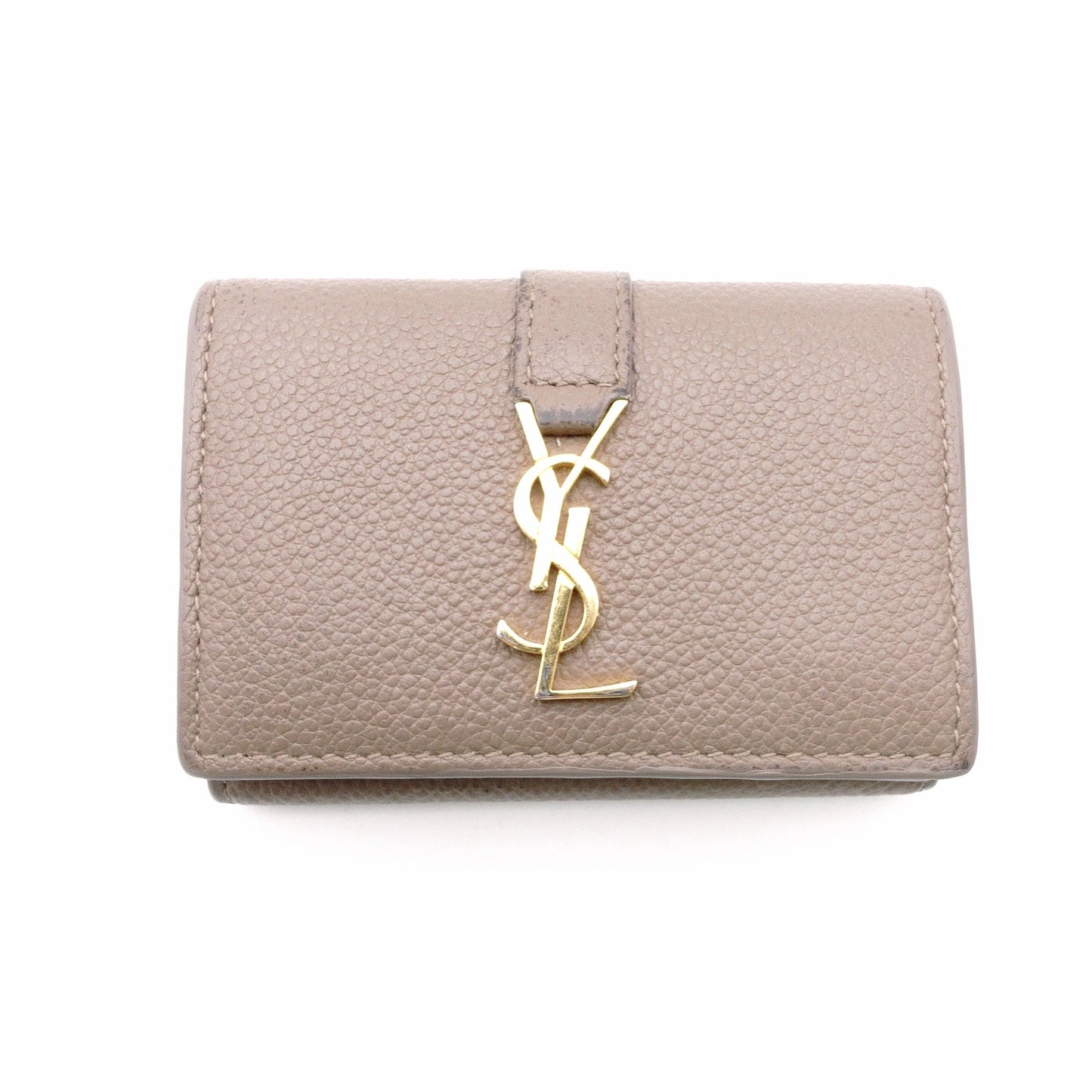 SAINT LAURENT Cassandra Tri-Fold Wallet, Leather, Beige, YSL Gold Hardware