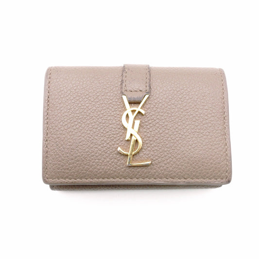 SAINT LAURENT Cassandra Tri-Fold Wallet, Leather, Beige, YSL Gold Hardware