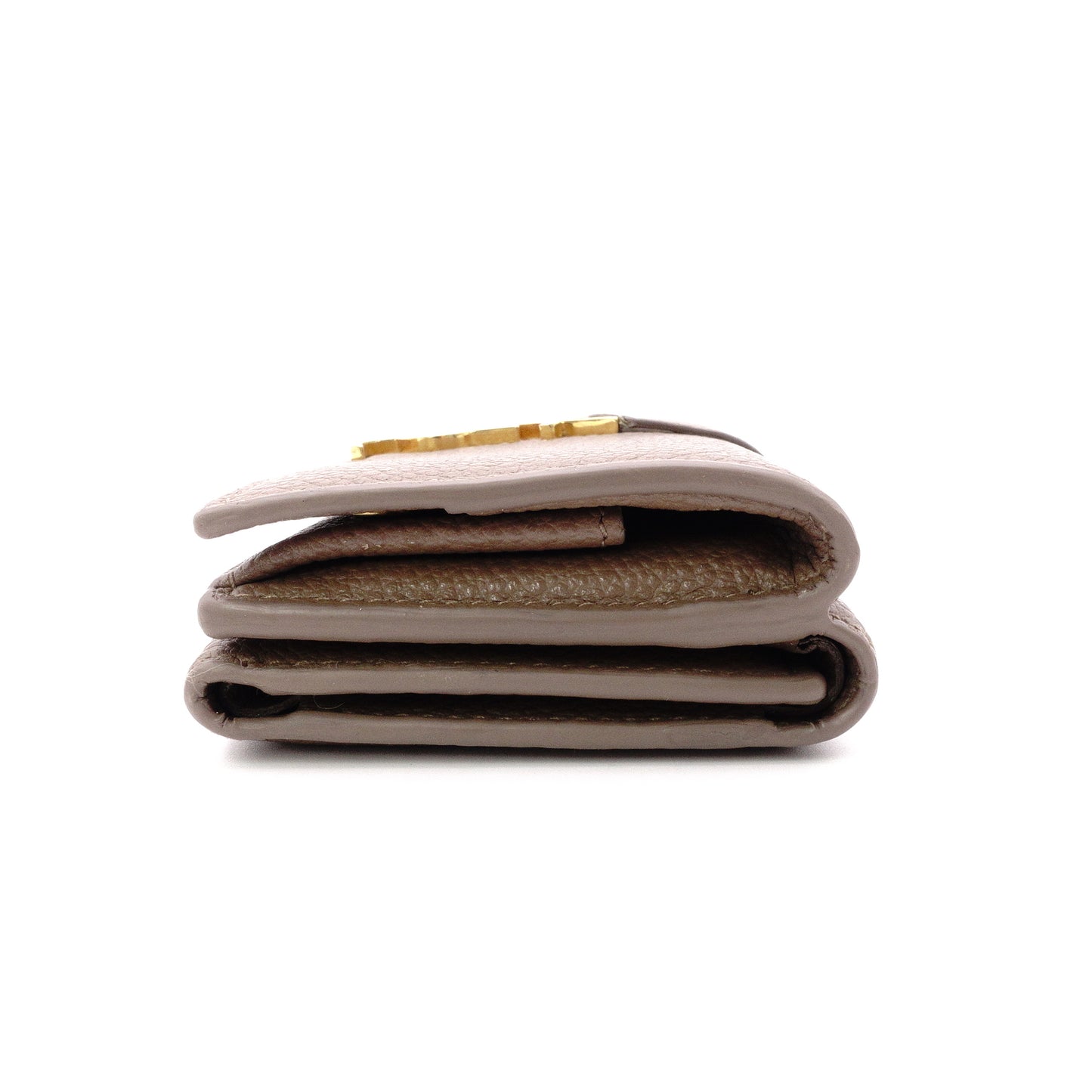 SAINT LAURENT Cassandra Tri-Fold Wallet, Leather, Beige, YSL Gold Hardware