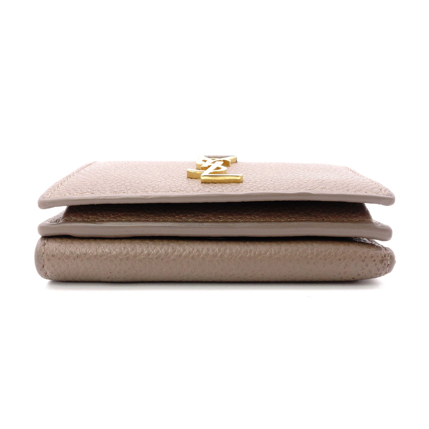 SAINT LAURENT Cassandra Tri-Fold Wallet, Leather, Beige, YSL Gold Hardware