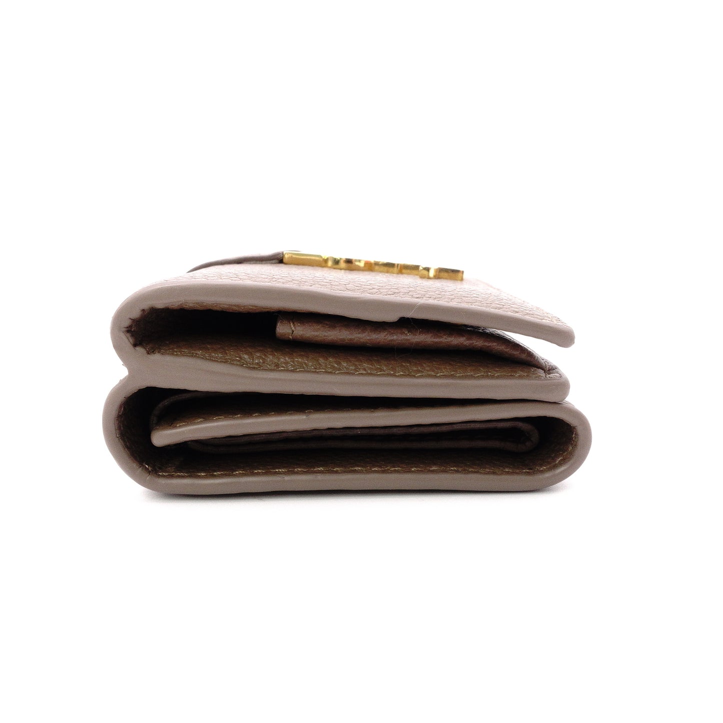 SAINT LAURENT Cassandra Tri-Fold Wallet, Leather, Beige, YSL Gold Hardware