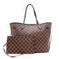 LOUIS VUITTON Neverfull Damier Shoulder Bag, Leather/PVC, Brown, with Pouch