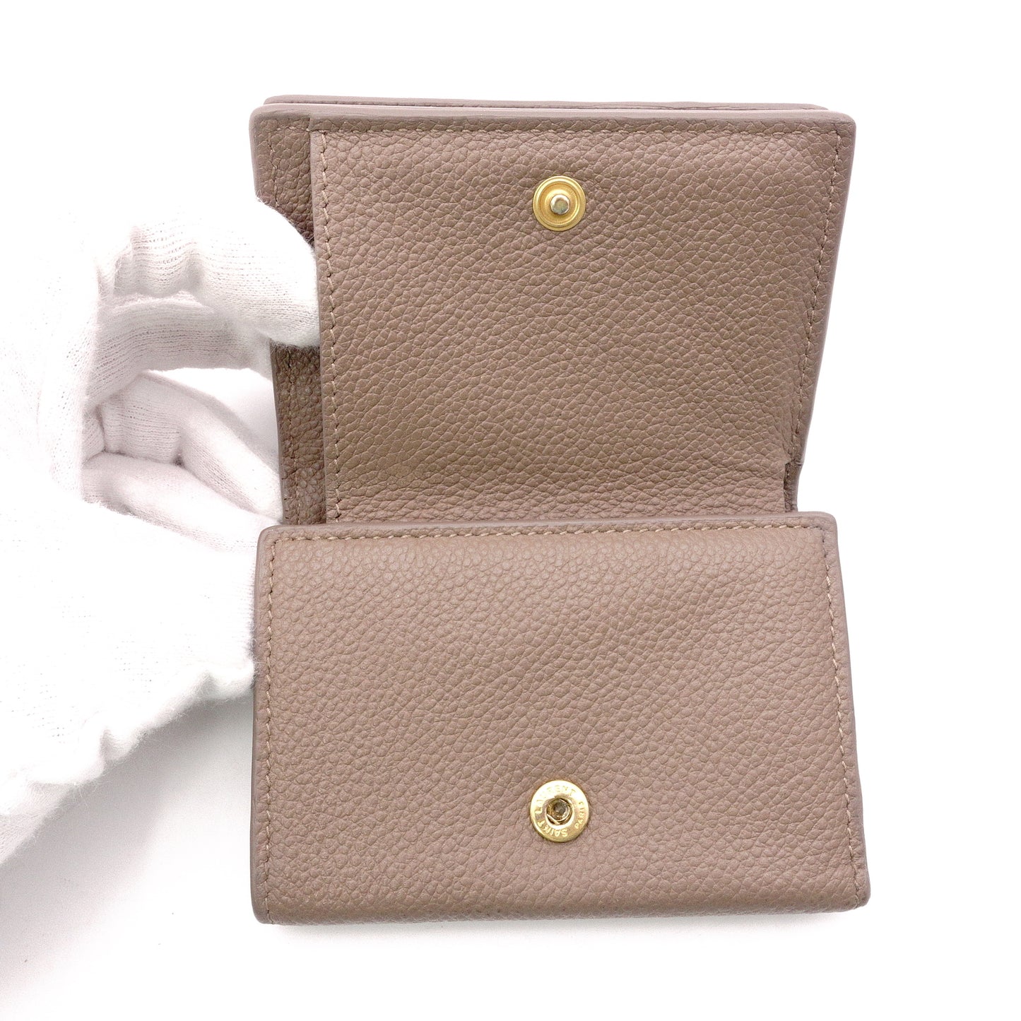 SAINT LAURENT Cassandra Tri-Fold Wallet, Leather, Beige, YSL Gold Hardware