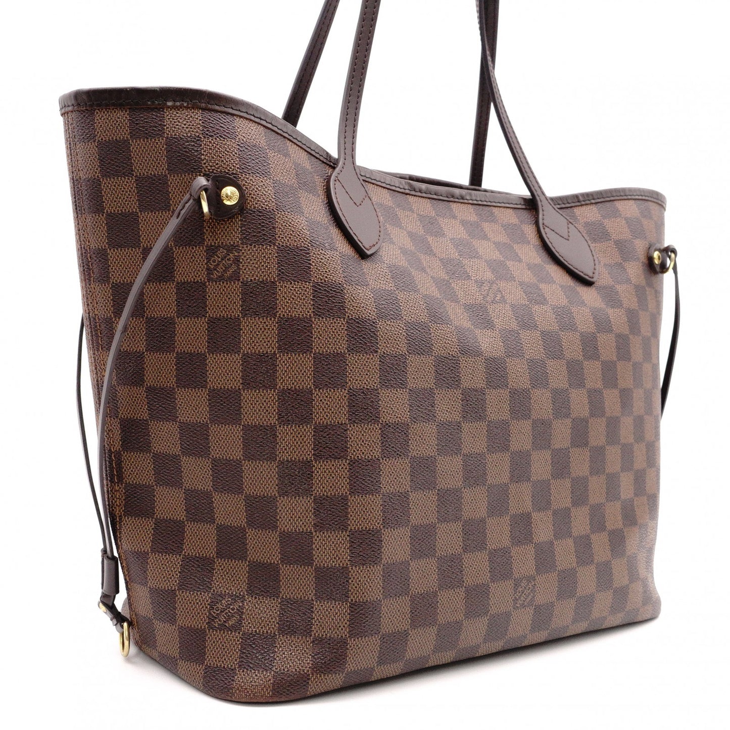 LOUIS VUITTON Neverfull Damier Shoulder Bag, Leather/PVC, Brown, with Pouch