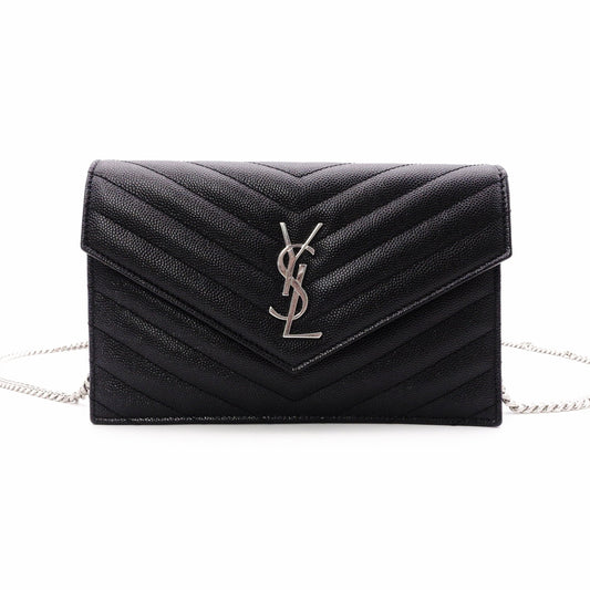 SAINT LAURENT Cassandra Shoulder Bag, Leather, Black, YSL, Silver Hardware, Crossbody, Logo