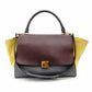 Celine Trapeze Handbag Leather 2-Way Gray × Bordeaux × Yellow Shoulder Suede 7-10-723