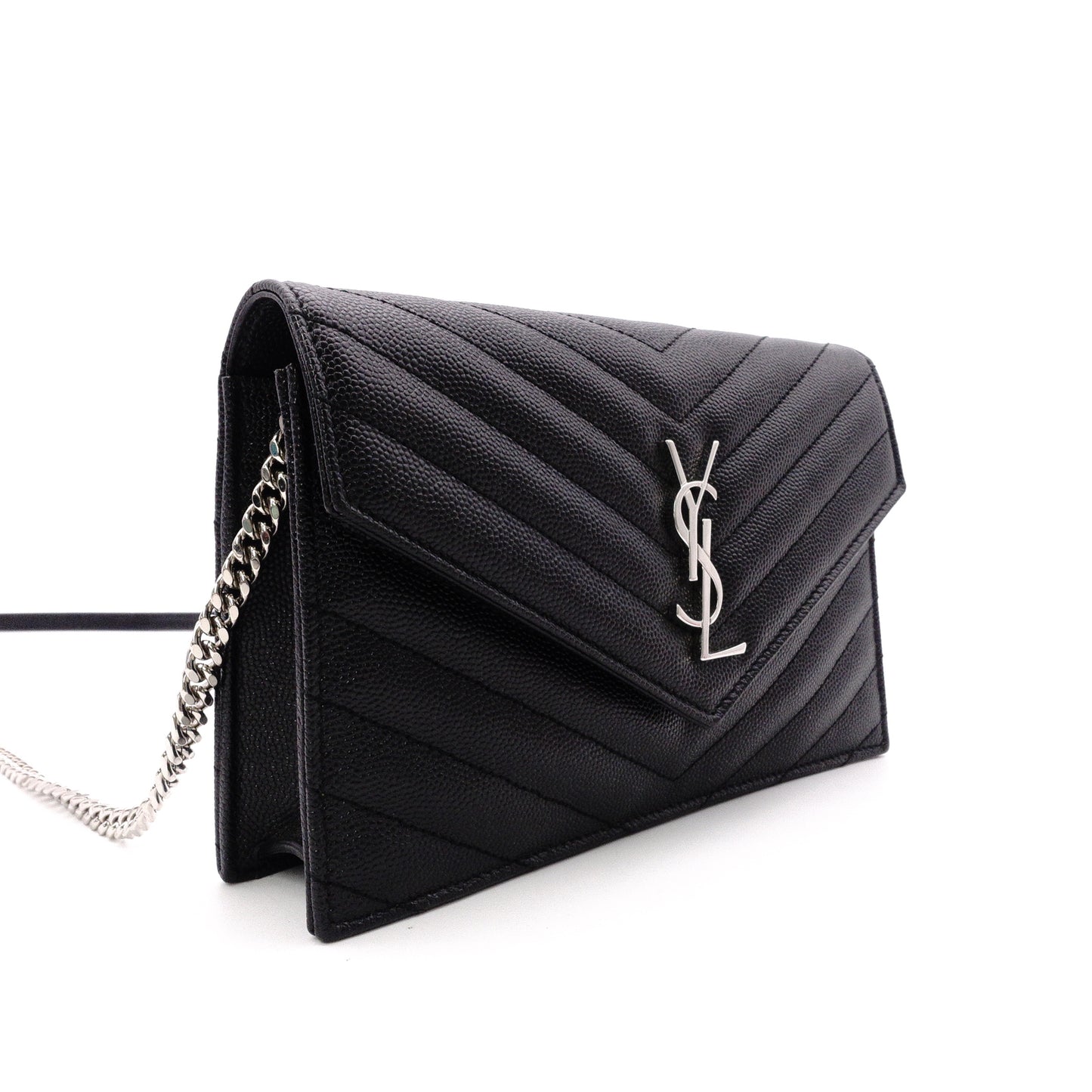 SAINT LAURENT Cassandra Shoulder Bag, Leather, Black, YSL, Silver Hardware, Crossbody, Logo