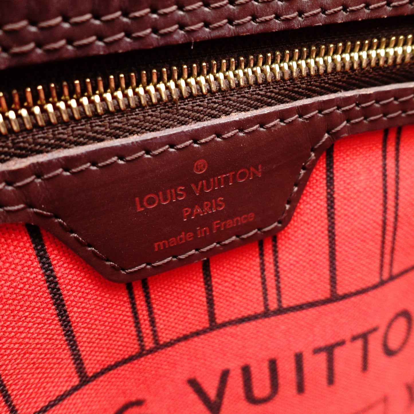 LOUIS VUITTON Neverfull Damier Shoulder Bag, Leather/PVC, Brown, with Pouch