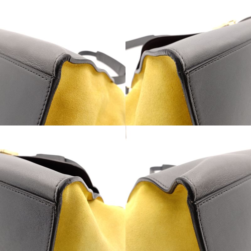 Celine Trapeze Handbag Leather 2-Way Gray × Bordeaux × Yellow Shoulder Suede 7-10-723