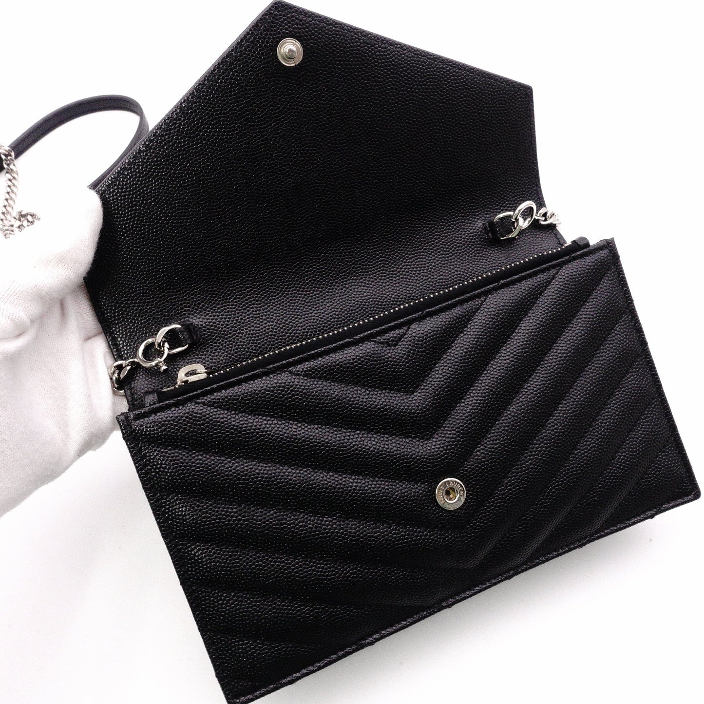 SAINT LAURENT Cassandra Shoulder Bag, Leather, Black, YSL, Silver Hardware, Crossbody, Logo
