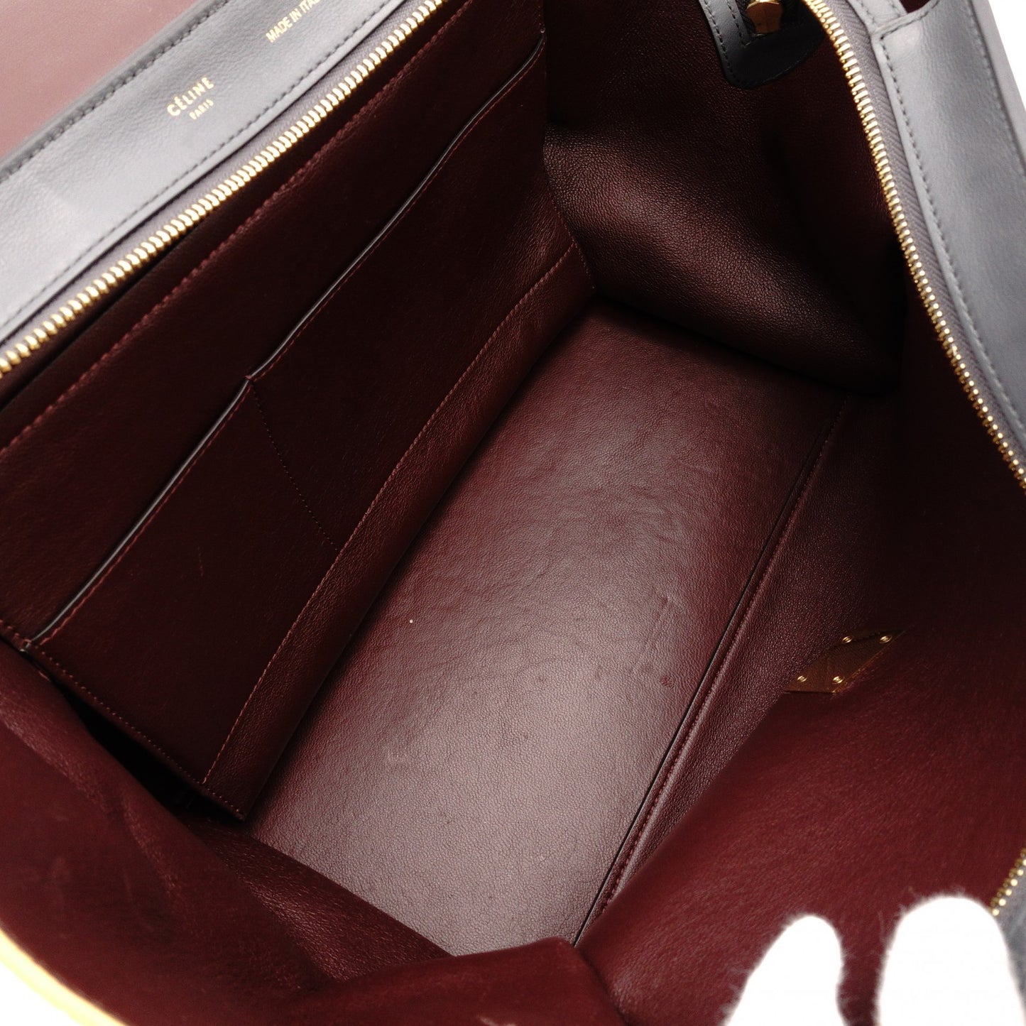 Celine Trapeze Handbag Leather 2-Way Gray × Bordeaux × Yellow Shoulder Suede 7-10-723