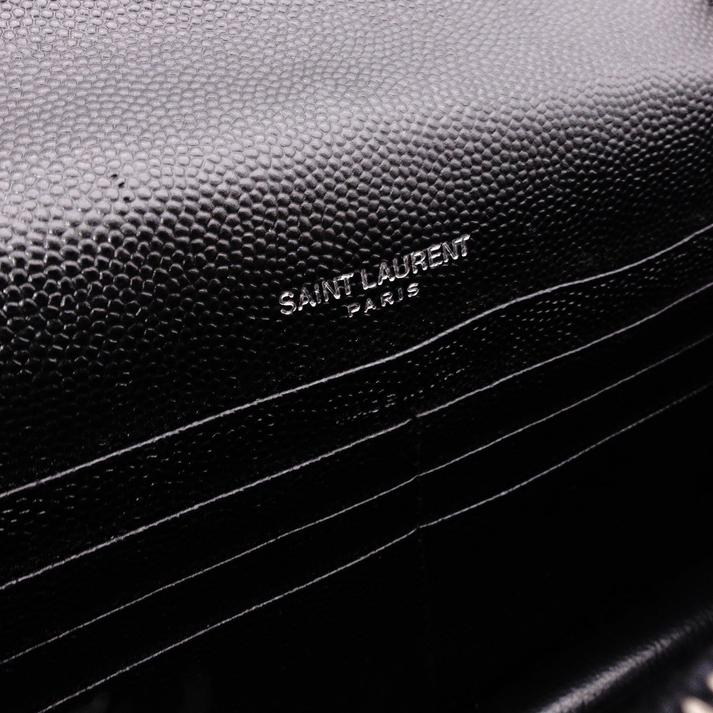 SAINT LAURENT Cassandra Shoulder Bag, Leather, Black, YSL, Silver Hardware, Crossbody, Logo