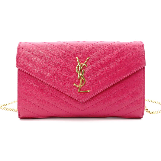 SAINT LAURENT Cassandra Shoulder Bag, Leather, Pink, YSL Gold Hardware, Crossbody