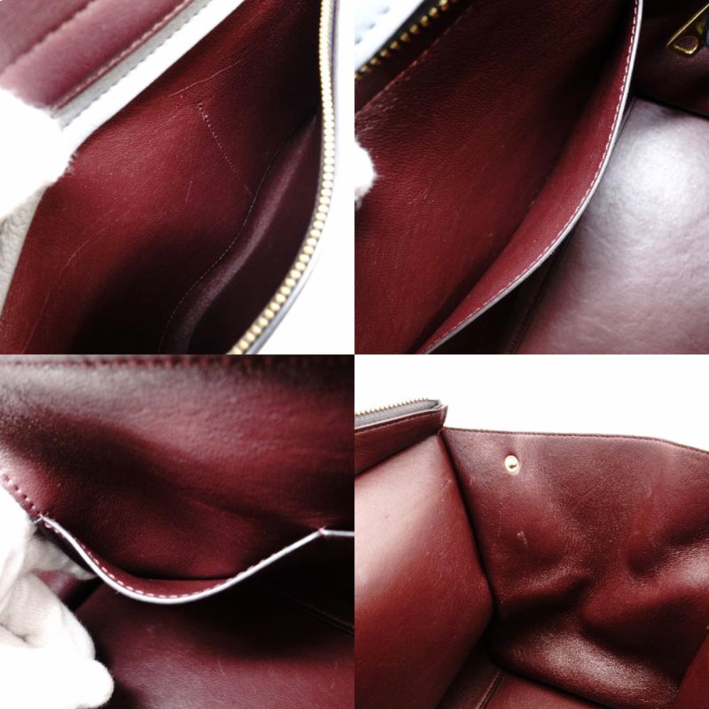 Celine Trapeze Handbag Leather 2-Way Gray × Bordeaux × Yellow Shoulder Suede 7-10-723