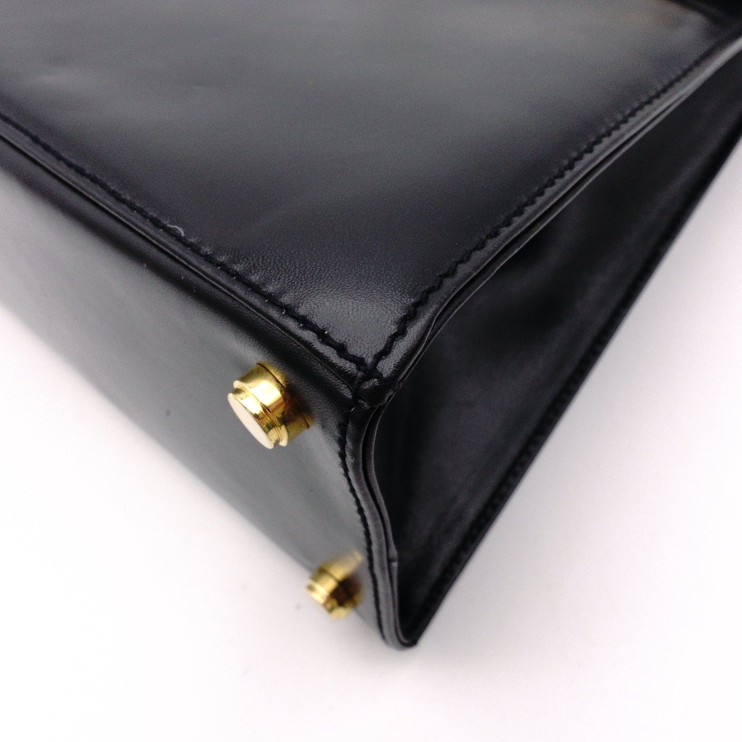 Salvatore Ferragamo Gancini Handbag, Leather, Black, 2-Way, Gold Hardware