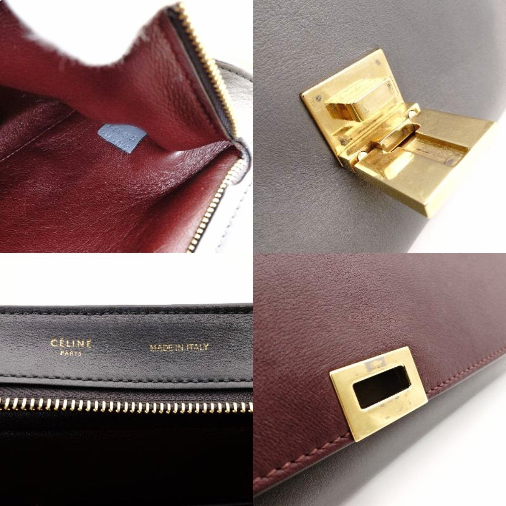 Celine Trapeze Handbag Leather 2-Way Gray × Bordeaux × Yellow Shoulder Suede 7-10-723