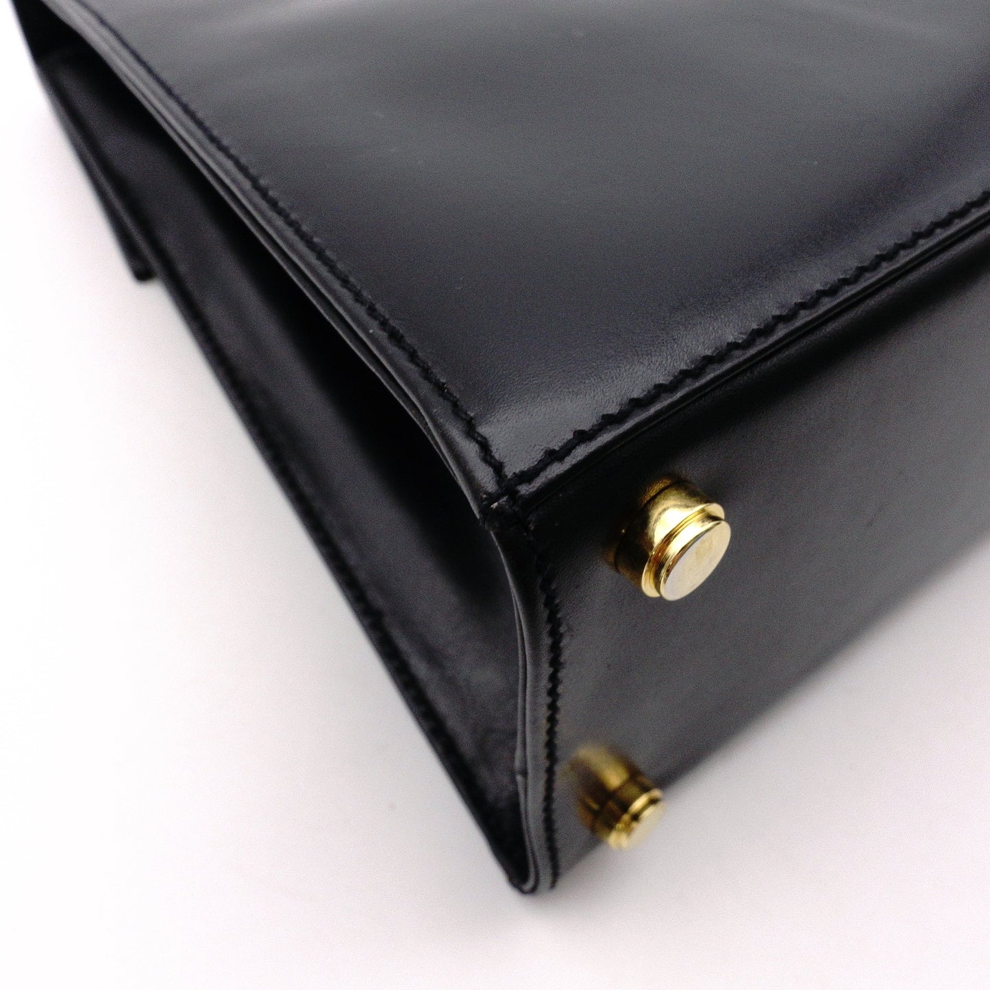 Salvatore Ferragamo Gancini Handbag, Leather, Black, 2-Way, Gold Hardware