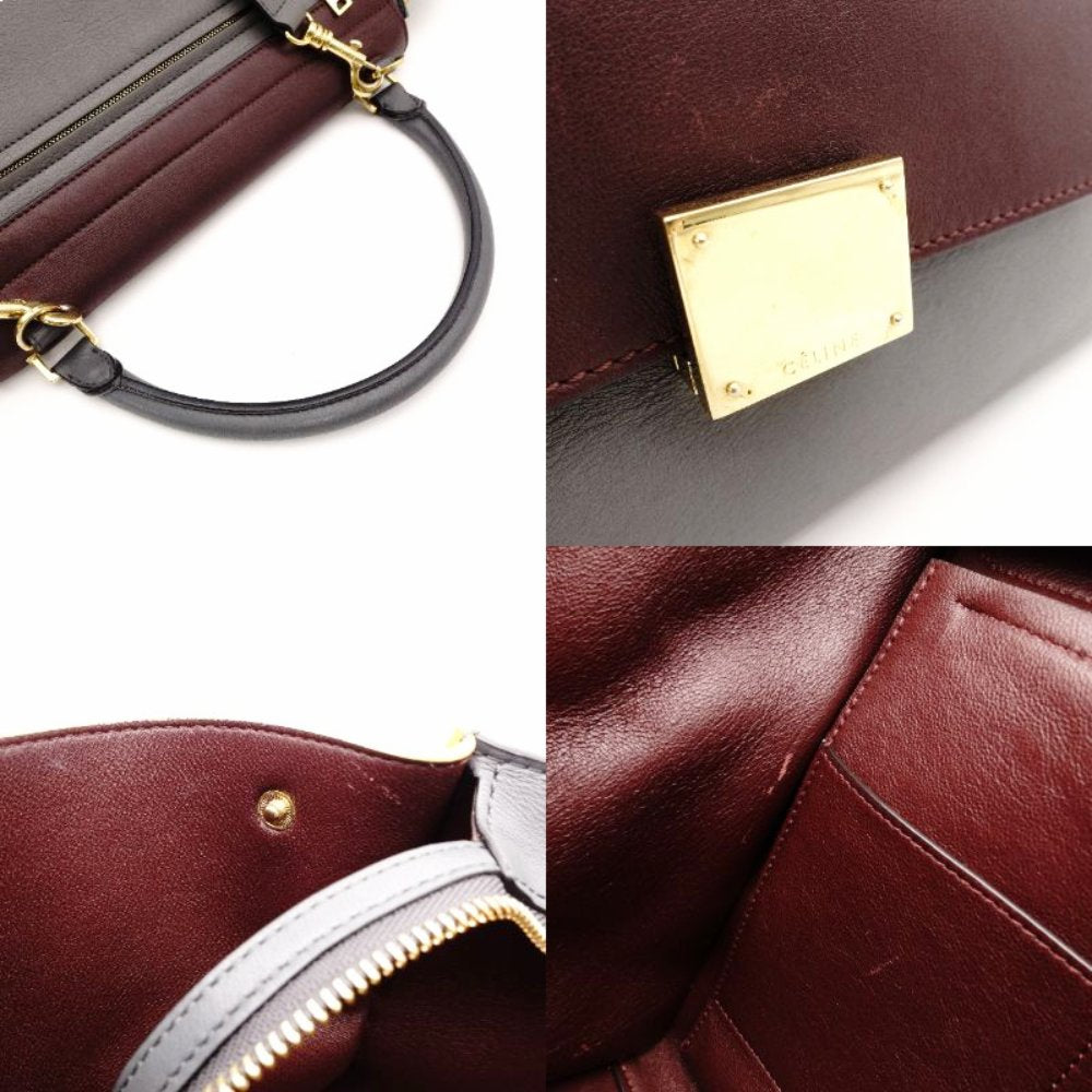 Celine Trapeze Handbag Leather 2-Way Gray × Bordeaux × Yellow Shoulder Suede 7-10-723