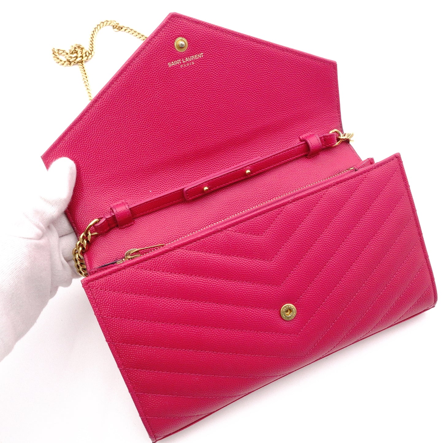 SAINT LAURENT Cassandra Shoulder Bag, Leather, Pink, YSL Gold Hardware, Crossbody