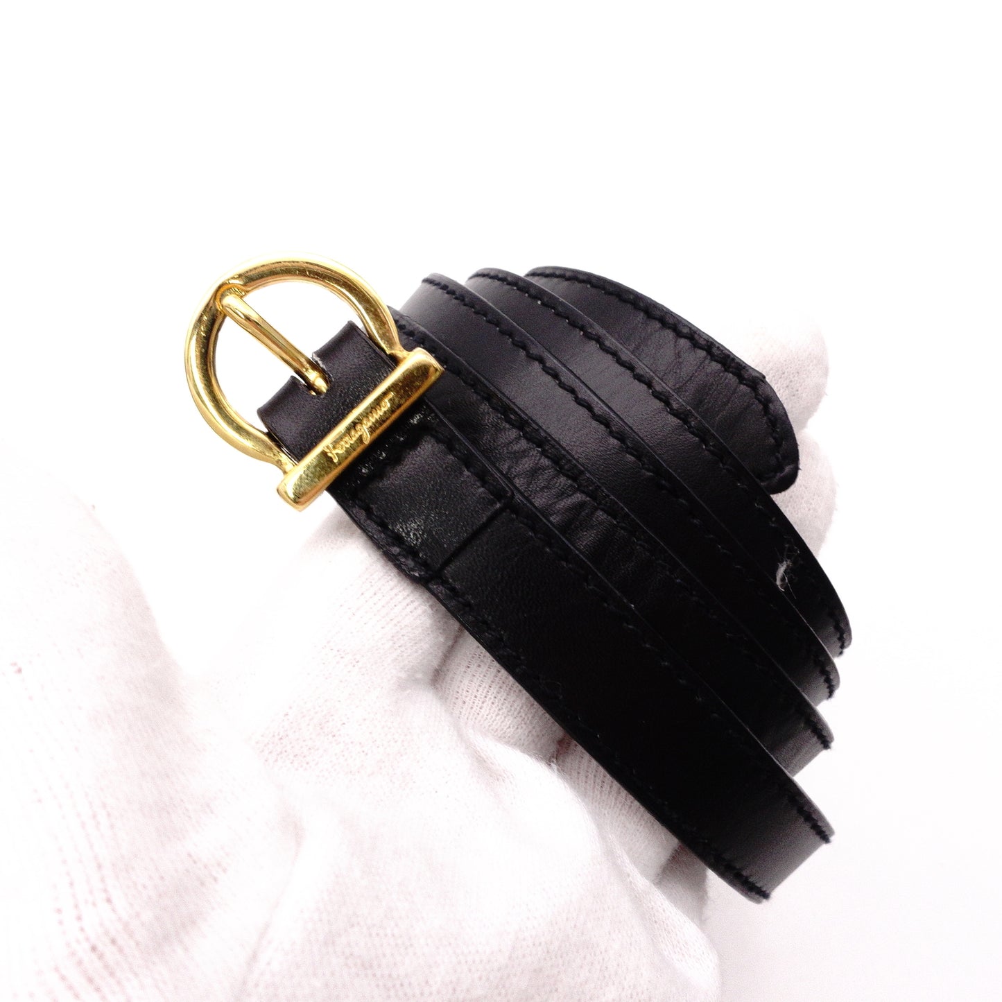Salvatore Ferragamo Gancini Handbag, Leather, Black, 2-Way, Gold Hardware