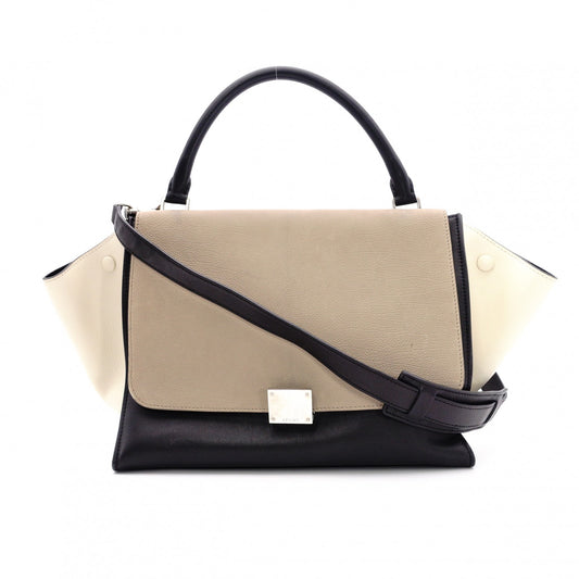 CELINE Trapeze Handbag, Leather, Black and Beige, 2-Way