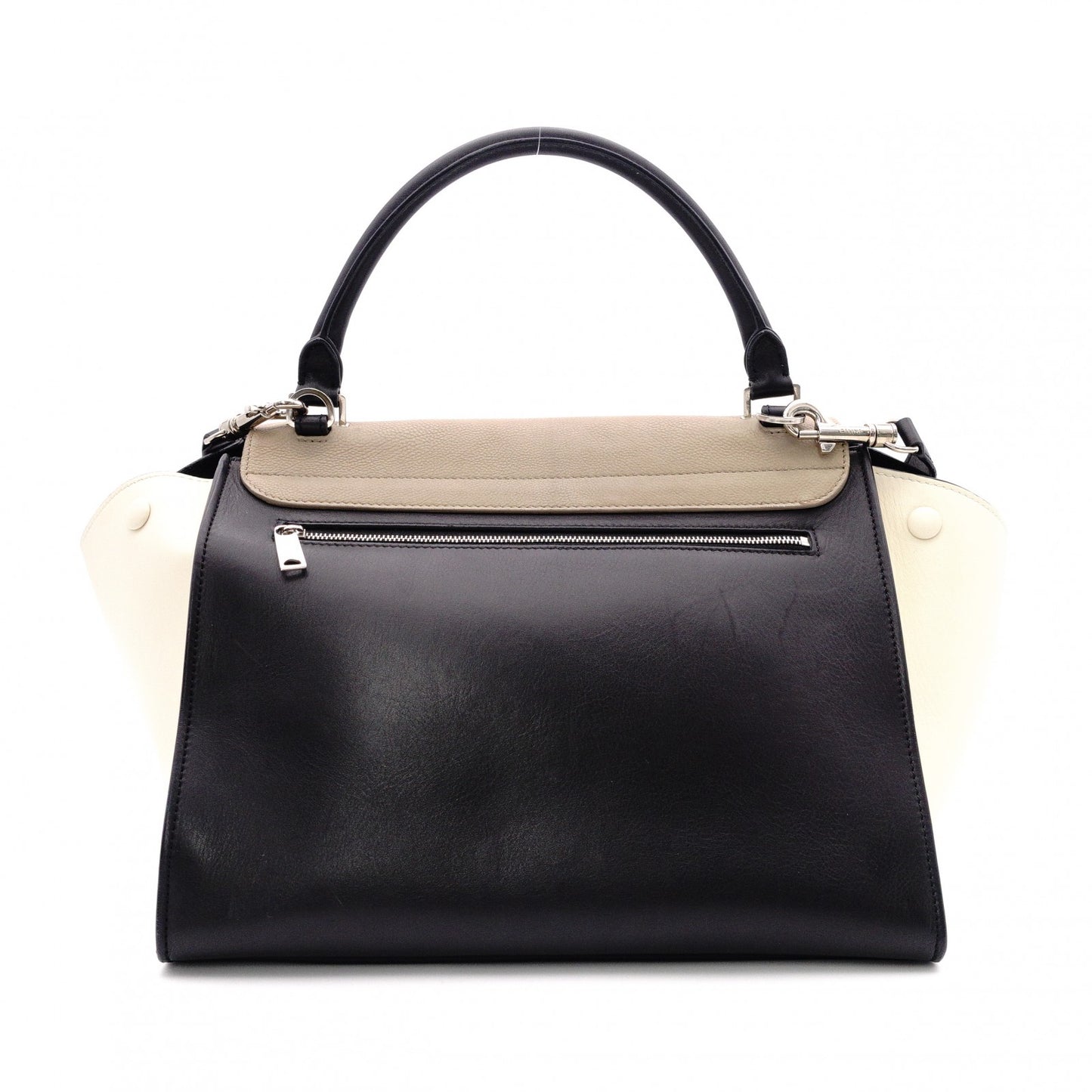 CELINE Trapeze Handbag, Leather, Black and Beige, 2-Way