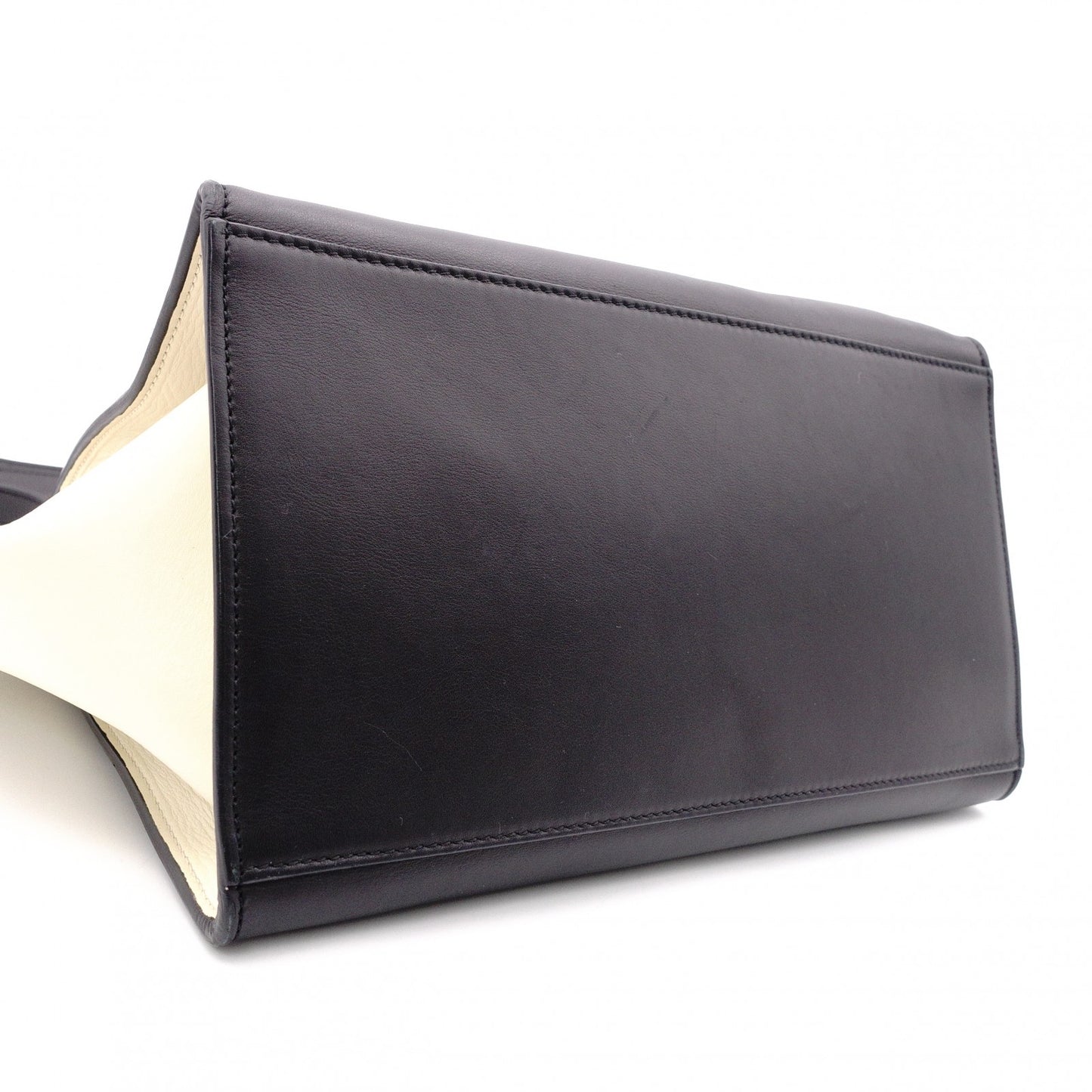 CELINE Trapeze Handbag, Leather, Black and Beige, 2-Way