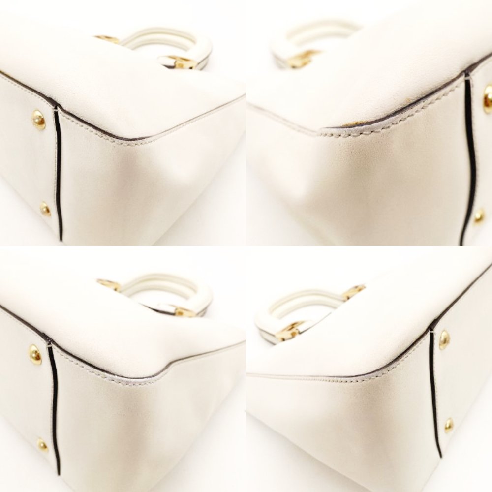 FENDI Handbag FF Tote White 2-Way Leather FF Logo Shoulder Gold Hardware R801649