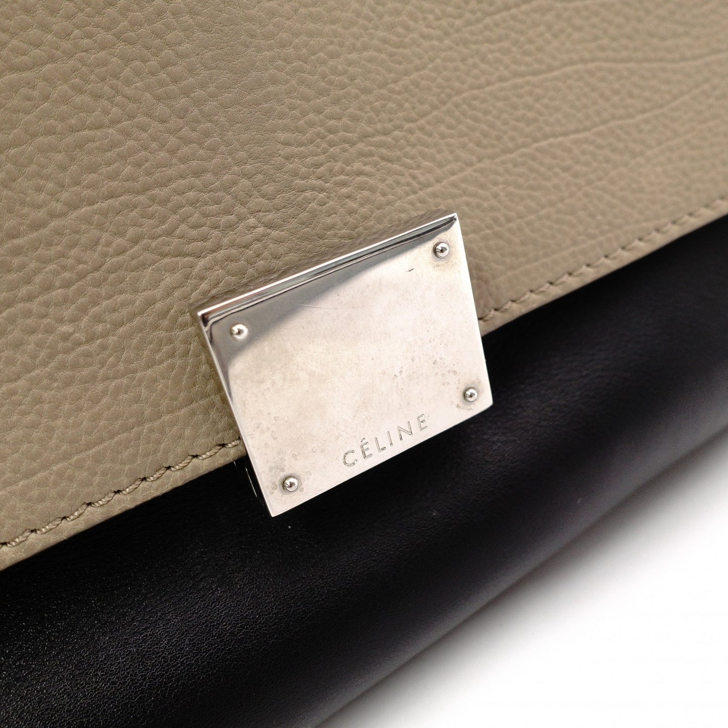 CELINE Trapeze Handbag, Leather, Black and Beige, 2-Way