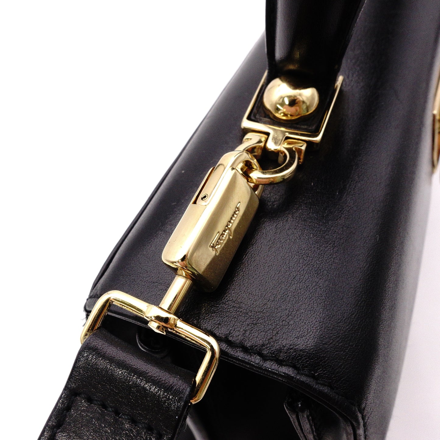 Salvatore Ferragamo Gancini Handbag, Black, 2-Way, Gold Hardware, Crossbody