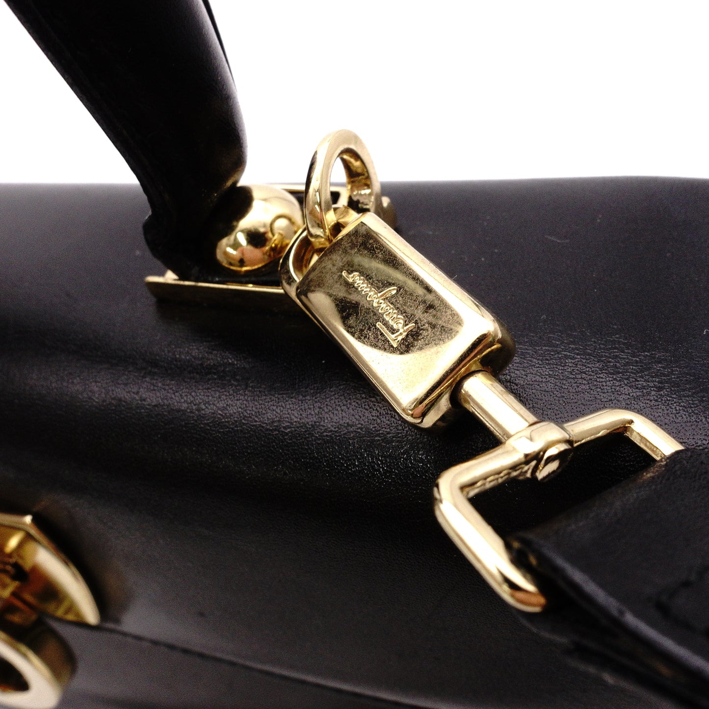 Salvatore Ferragamo Gancini Handbag, Black, 2-Way, Gold Hardware, Crossbody
