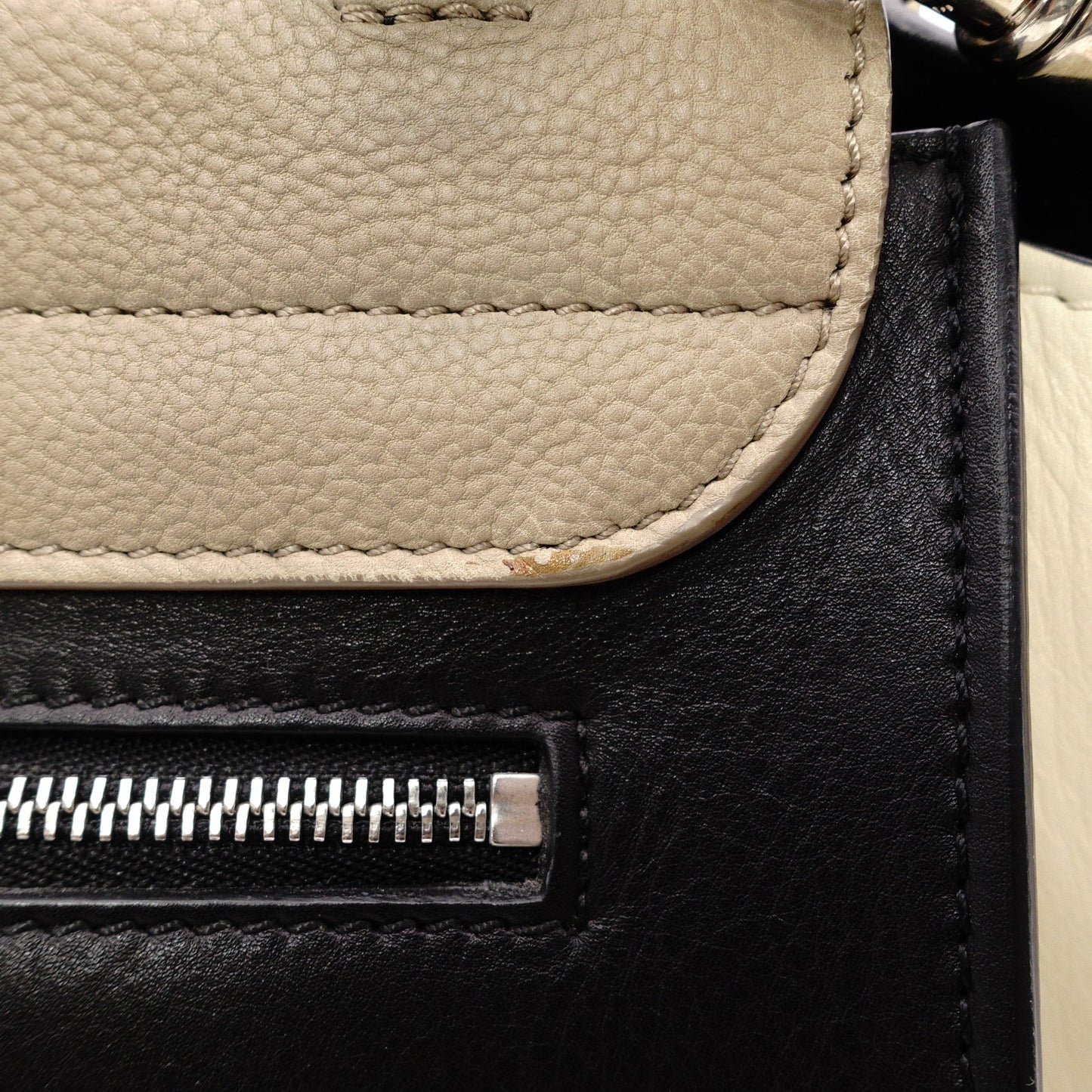 CELINE Trapeze Handbag, Leather, Black and Beige, 2-Way