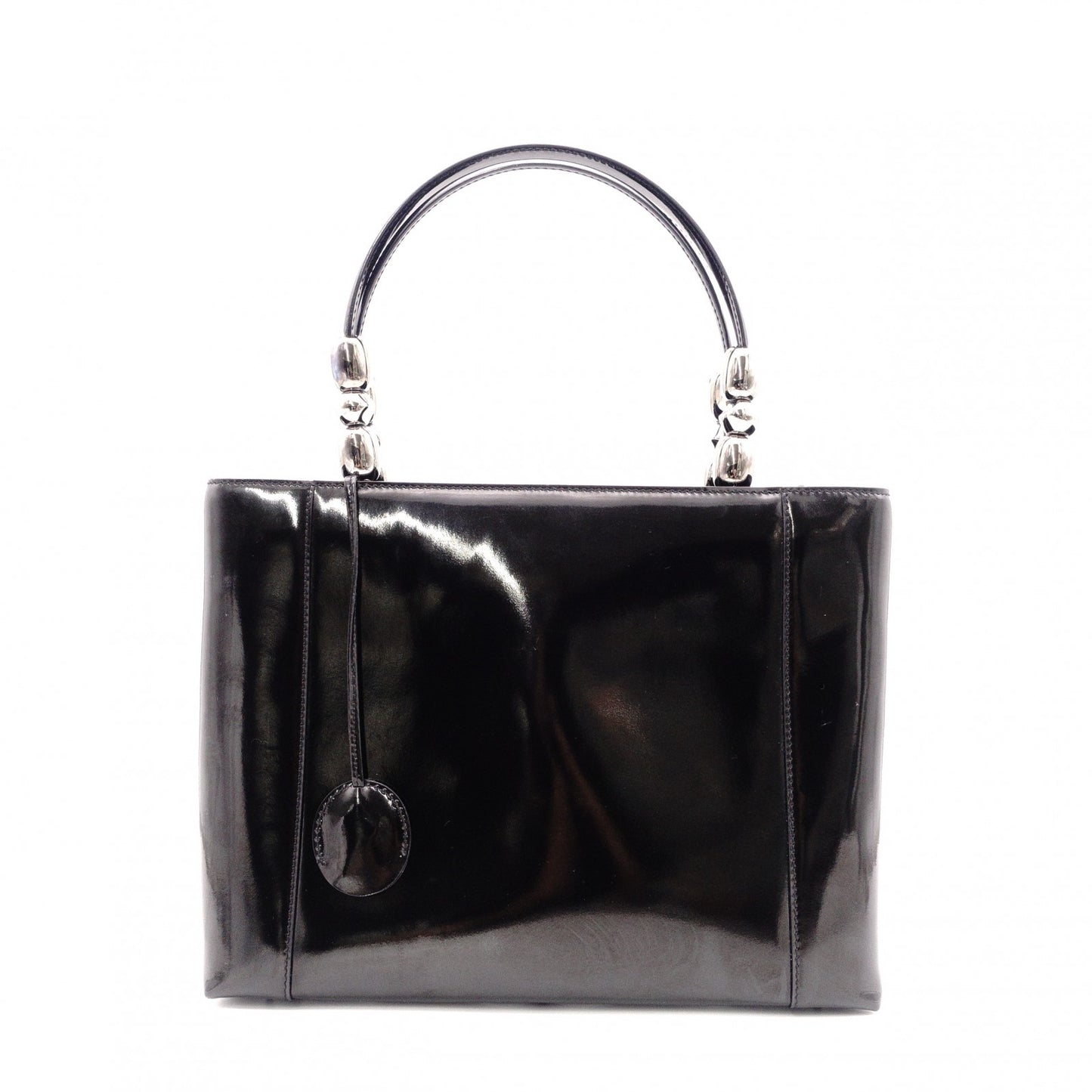 Christian Dior Marispare Handbag, Patent Leather, Black, 2-Way, Silver Hardware