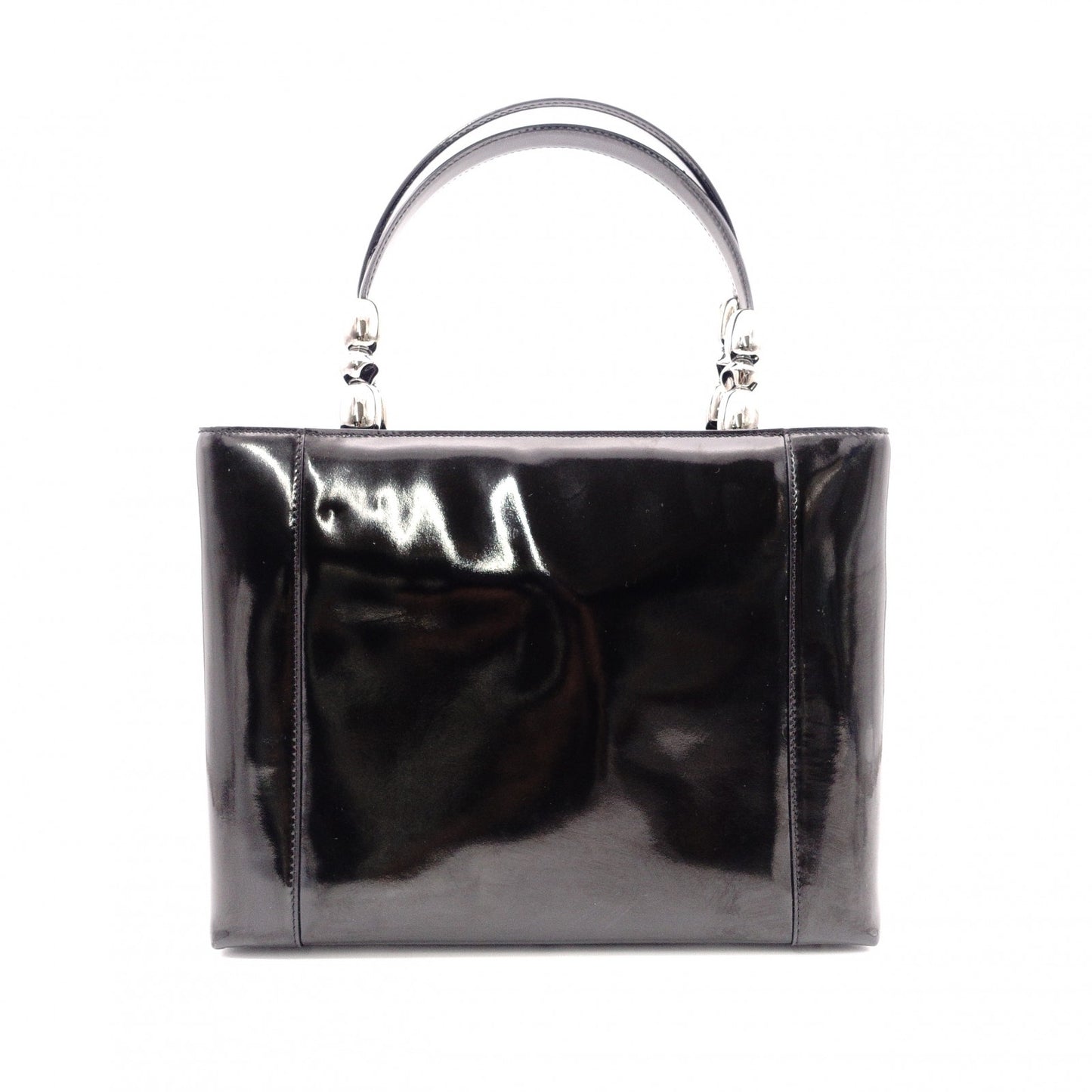 Christian Dior Marispare Handbag, Patent Leather, Black, 2-Way, Silver Hardware