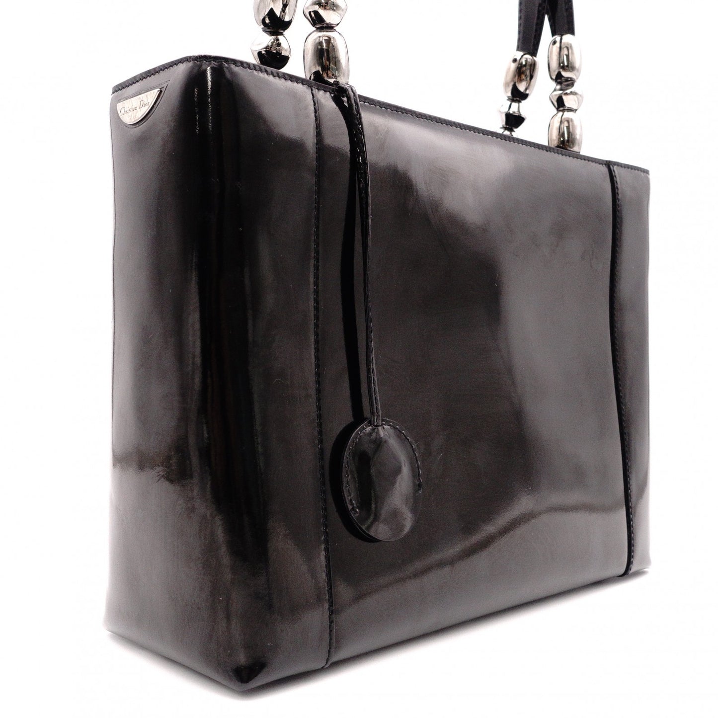 Christian Dior Marispare Handbag, Patent Leather, Black, 2-Way, Silver Hardware