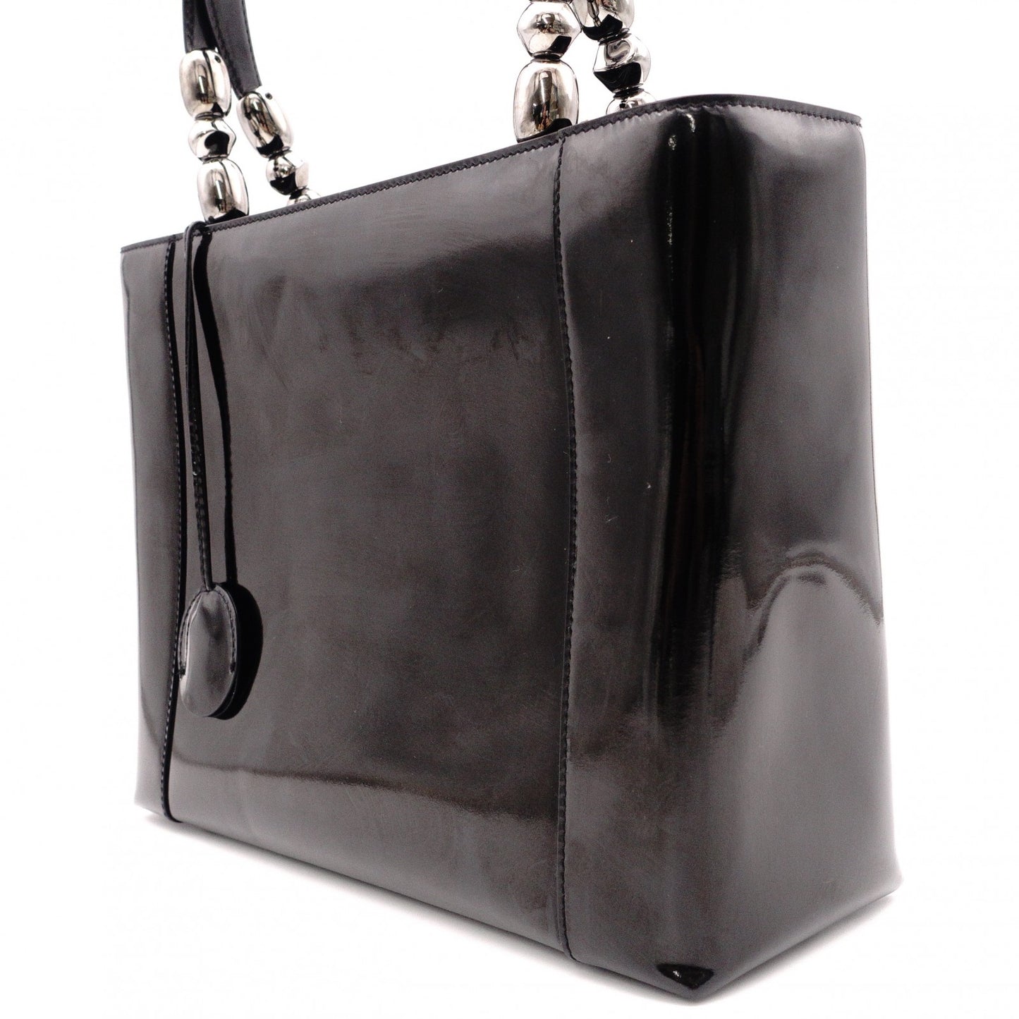 Christian Dior Marispare Handbag, Patent Leather, Black, 2-Way, Silver Hardware