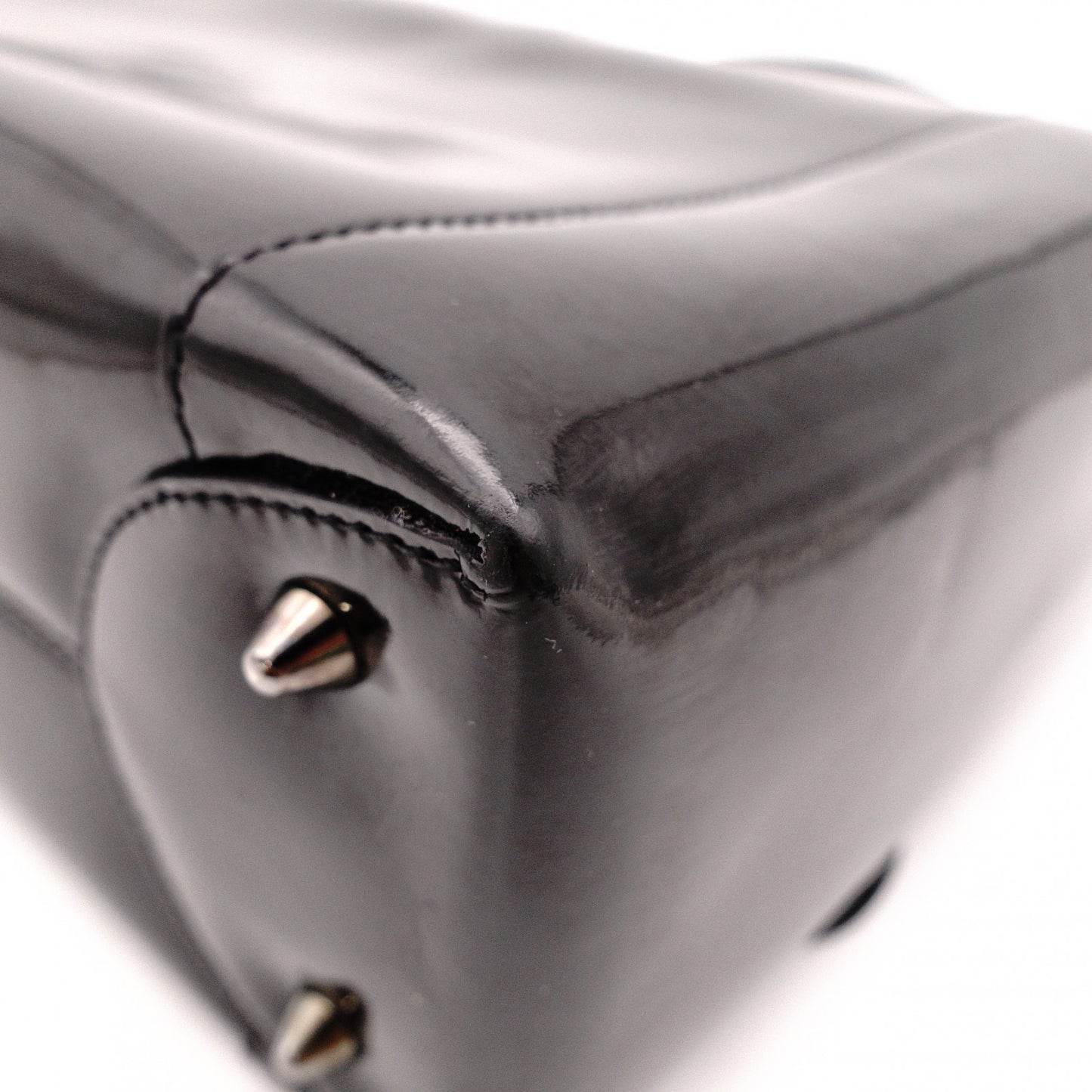 Christian Dior Marispare Handbag, Patent Leather, Black, 2-Way, Silver Hardware