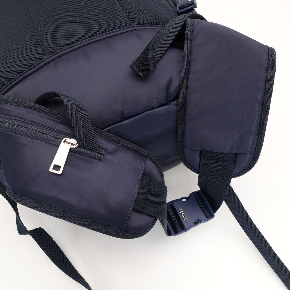 FENDI Backpack Navy Rucksack EONYL Nylon Men's FF Logo 7-10-101