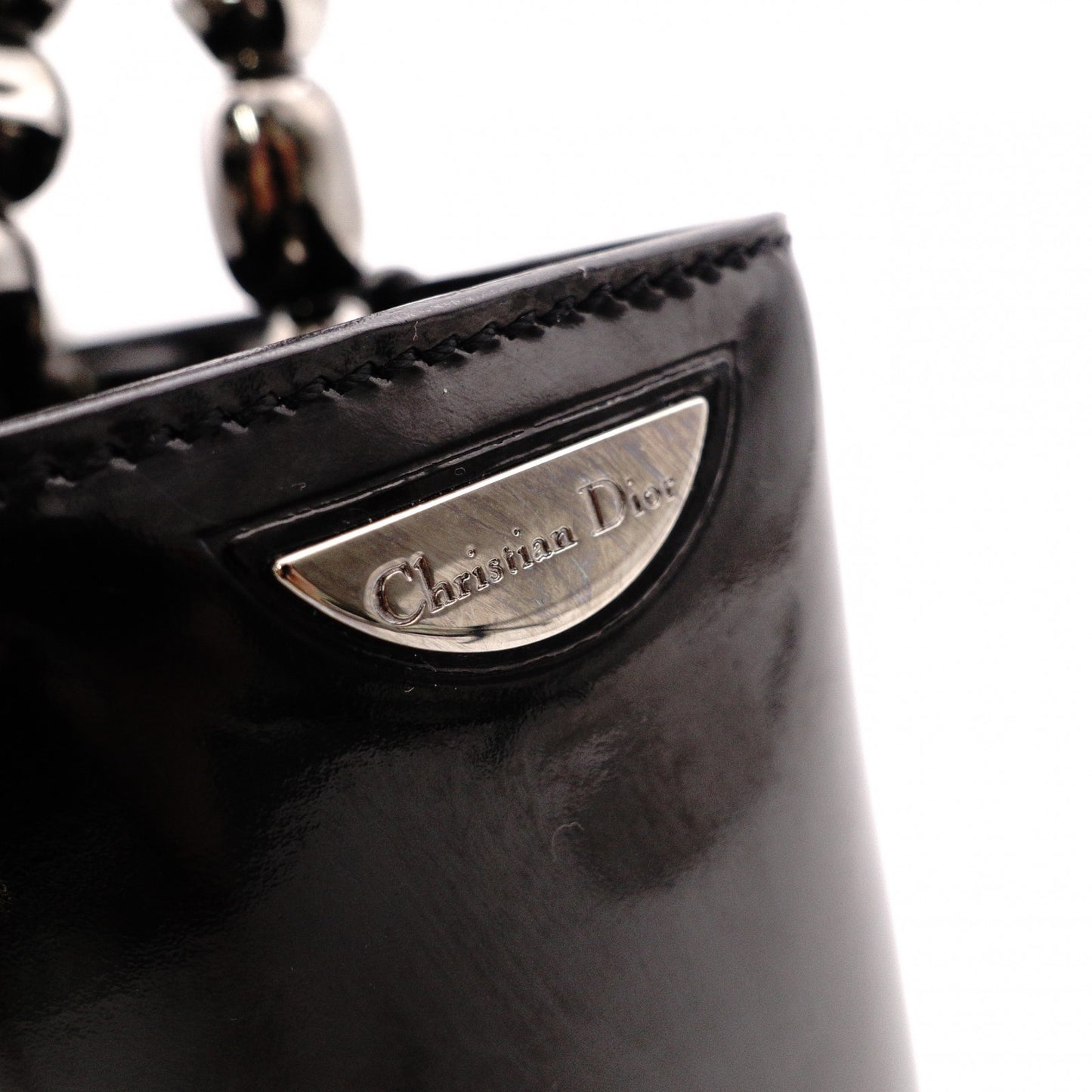 Christian Dior Marispare Handbag, Patent Leather, Black, 2-Way, Silver Hardware
