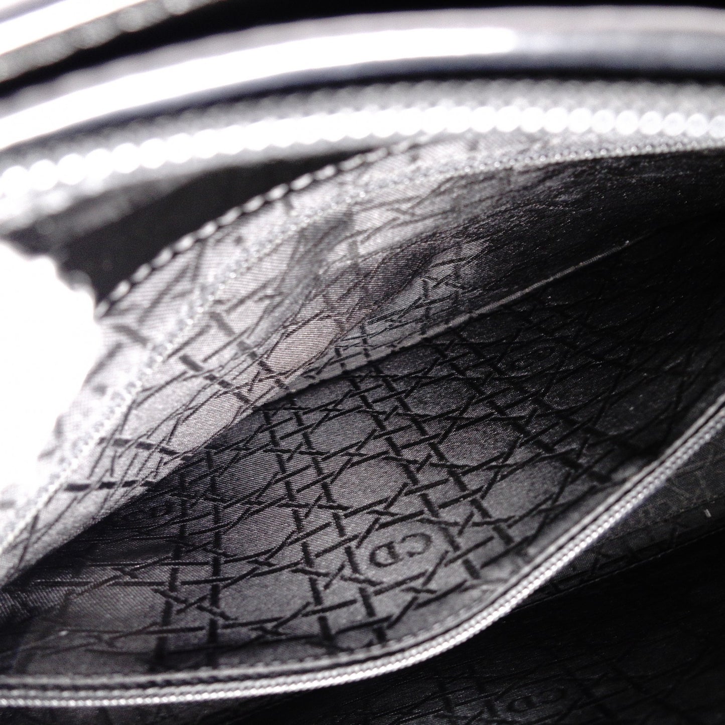 Christian Dior Marispare Handbag, Patent Leather, Black, 2-Way, Silver Hardware