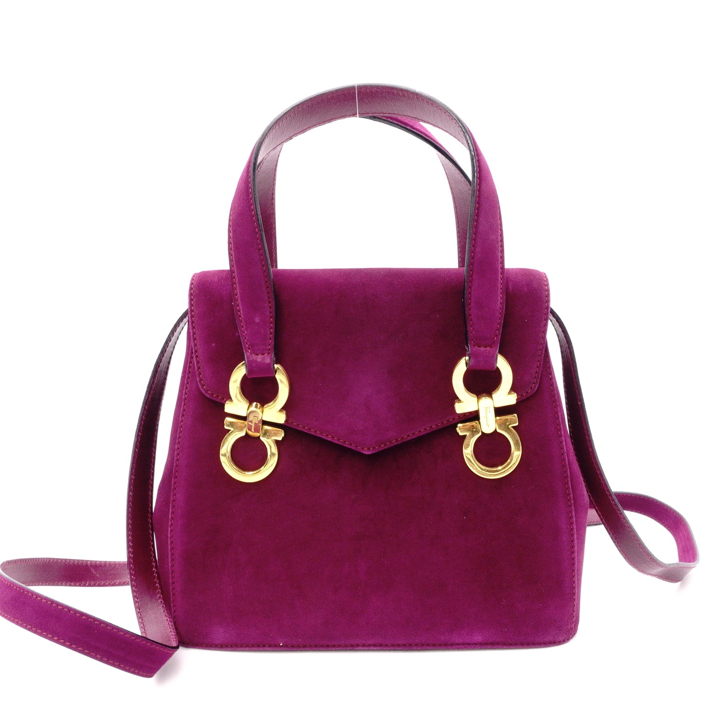 Salvatore Ferragamo Gancini Handbag, Purple, Women's, 2-Way Crossbody, Gold Hardware