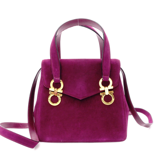 Salvatore Ferragamo Gancini Handbag, Purple, Women's, 2-Way Crossbody, Gold Hardware