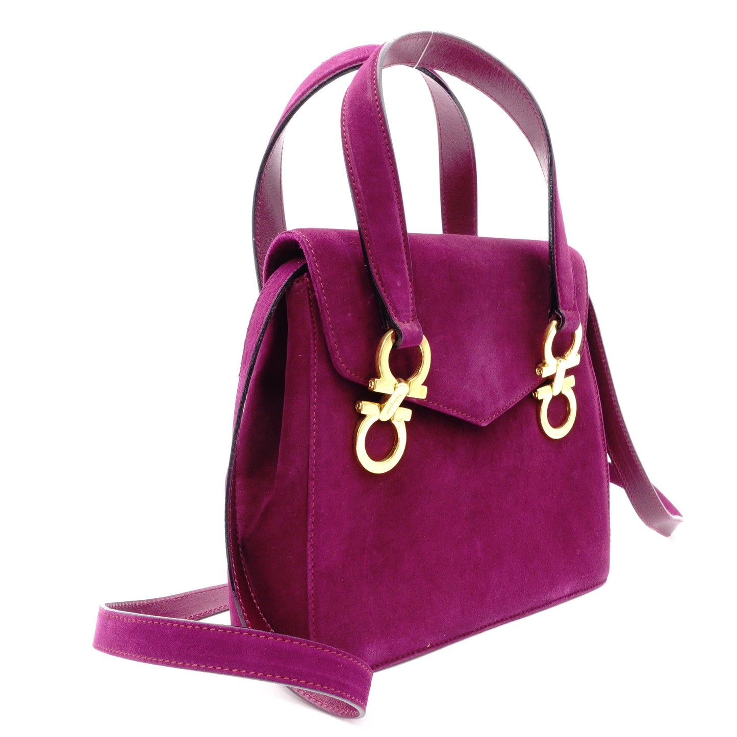 Salvatore Ferragamo Gancini Handbag, Purple, Women's, 2-Way Crossbody, Gold Hardware